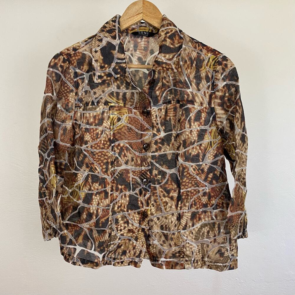NWT Toni Morgan Pop Goes Spring Sheer Snake Animal Print Button Down Shirt - S